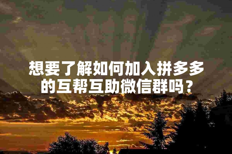 想要了解如何加入拼多多的互帮互助微信群吗？