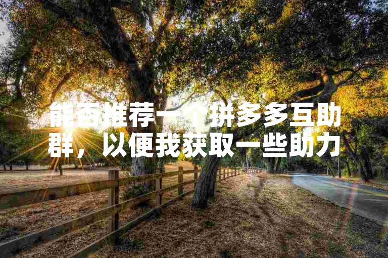 能否推荐一个拼多多互助群，以便我获取一些助力？寻求拼多多助力