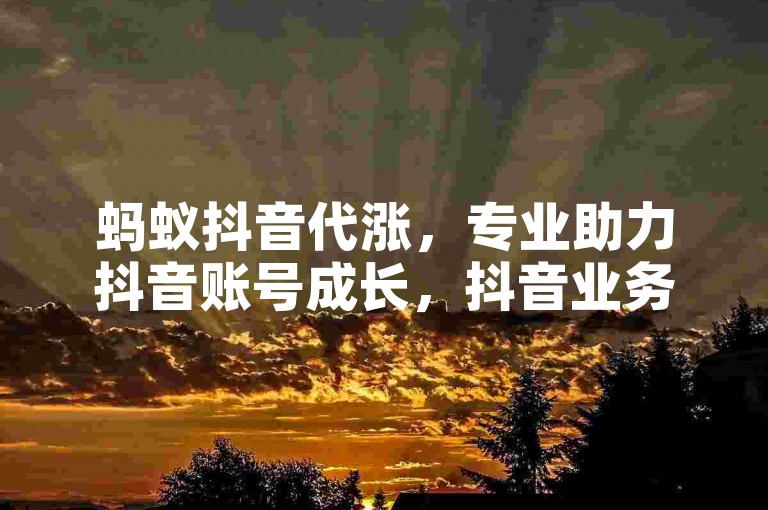 蚂蚁抖音代涨，专业助力抖音账号成长，抖音业务网自助下单，安全快捷提升粉丝量。