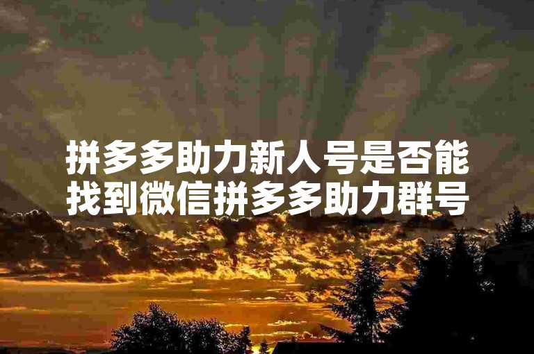 拼多多助力新人号是否能找到微信拼多多助力群号？