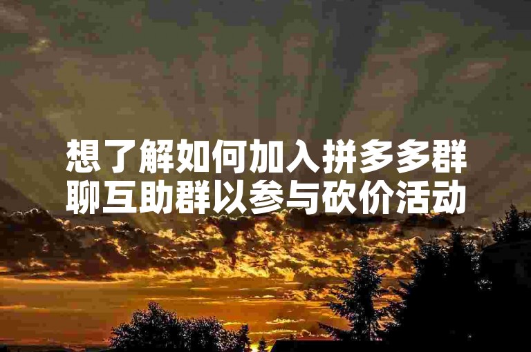 想了解如何加入拼多多群聊互助群以参与砍价活动吗？