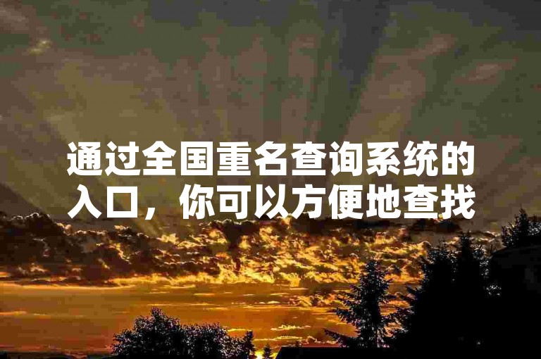 通过全国重名查询系统的入口，你可以方便地查找同名情况，而0.1元一万赞的平台则提供了一种经济实惠的推广服务。