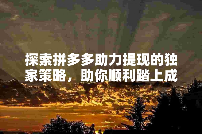 探索拼多多助力提现的独家策略，助你顺利踏上成功提现的旅程。