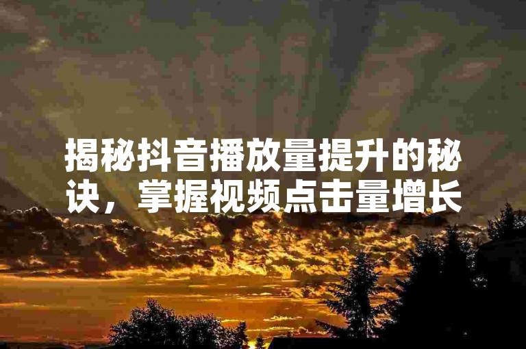 揭秘抖音播放量提升的秘诀，掌握视频点击量增长技巧，2024年必备知识！
