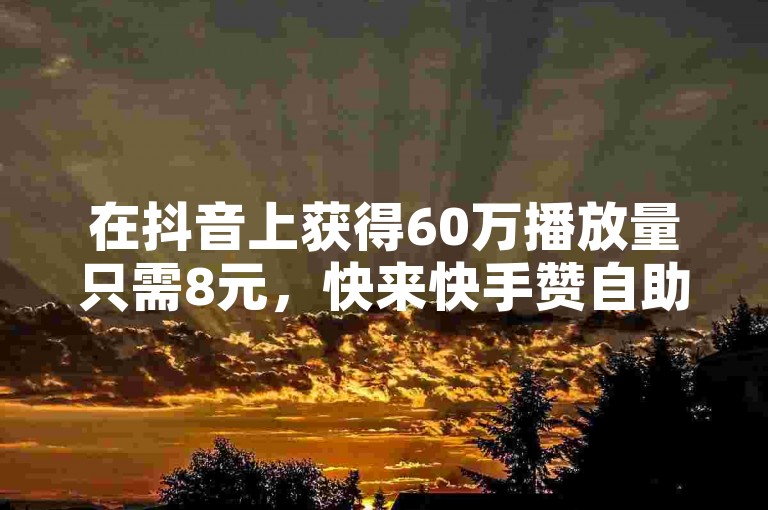 在抖音上获得60万播放量只需8元，快来快手赞自助下单平台网站体验秒到账服务。