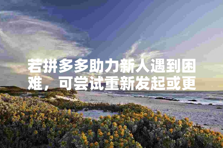 若拼多多助力新人遇到困难，可尝试重新发起或更换助力对象。