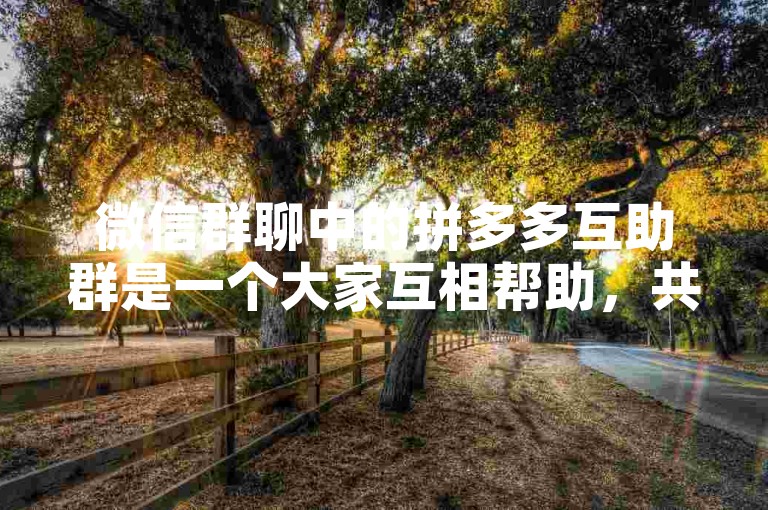 微信群聊中的拼多多互助群是一个大家互相帮助，共同参与拼多多活动以获取优惠的社群。