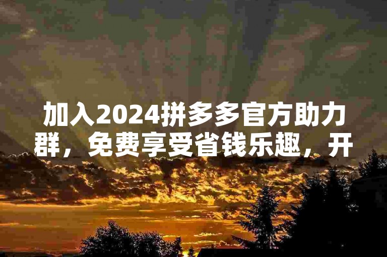 加入2024拼多多官方助力群，免费享受省钱乐趣，开启你的购物新篇章。