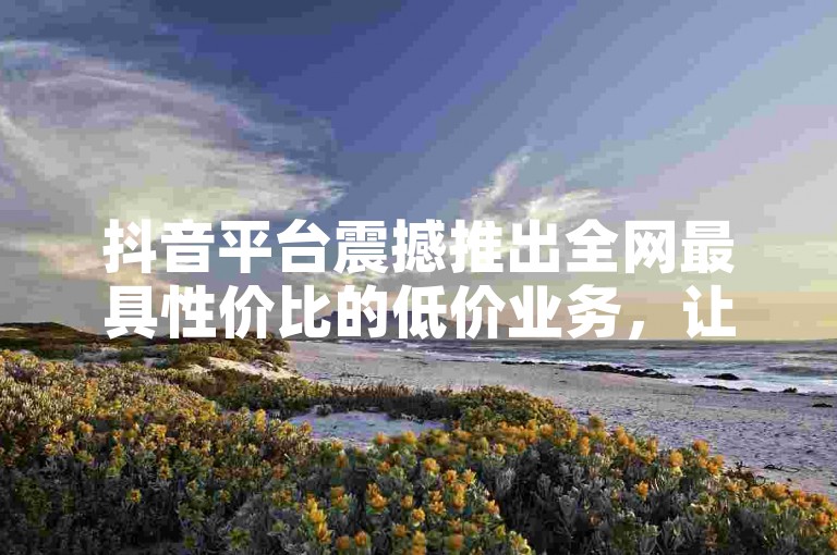 抖音平台震撼推出全网最具性价比的低价业务，让您享受前所未有的购物优惠！