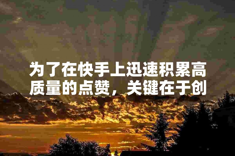 为了在快手上迅速积累高质量的点赞，关键在于创作独特且引人入胜的内容，同时积极与观众互动，提升视频的曝光度和受众参与度。