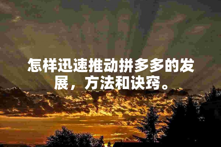 怎样迅速推动拼多多的发展，方法和诀窍。