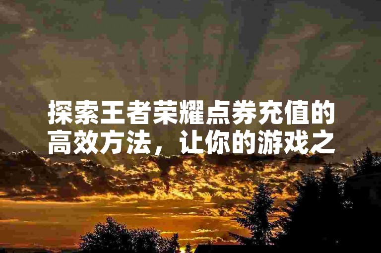 探索王者荣耀点券充值的高效方法，让你的游戏之旅更加顺畅。