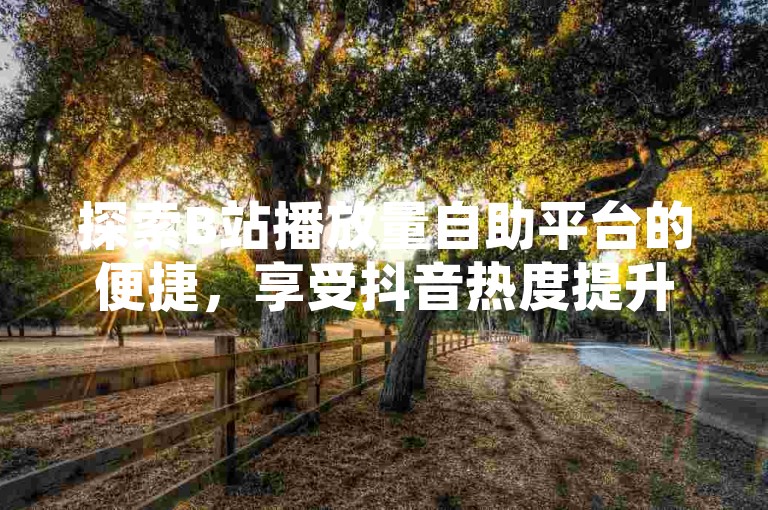 探索B站播放量自助平台的便捷，享受抖音热度提升服务，特惠活动火热进行中。