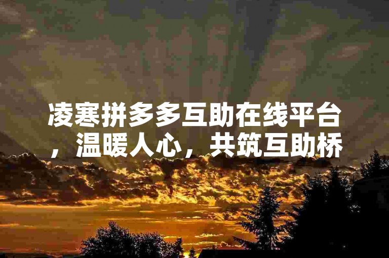 凌寒拼多多互助在线平台，温暖人心，共筑互助桥梁。