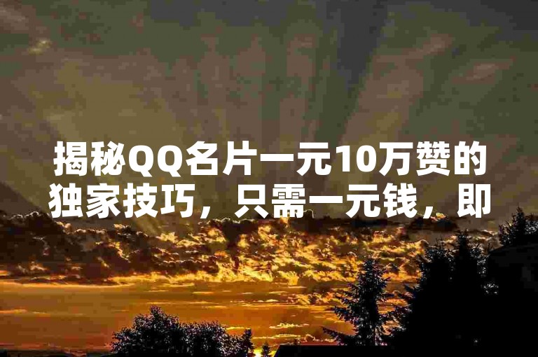 揭秘QQ名片一元10万赞的独家技巧，只需一元钱，即可轻松获得10万赞，想知道是怎么办到的吗？2025年必备技能！