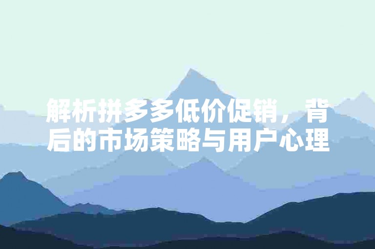解析拼多多低价促销，背后的市场策略与用户心理。
