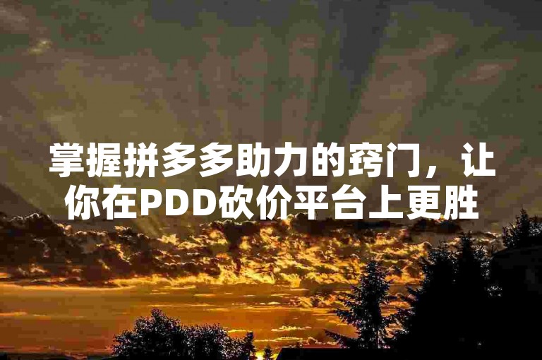 掌握拼多多助力的窍门，让你在PDD砍价平台上更胜一筹！
