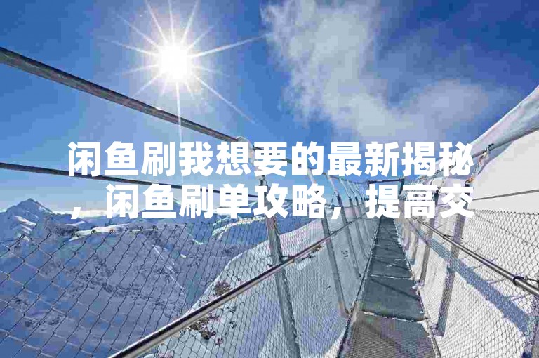 闲鱼刷我想要的最新揭秘，闲鱼刷单攻略，提高交易量的技巧！2024必学。