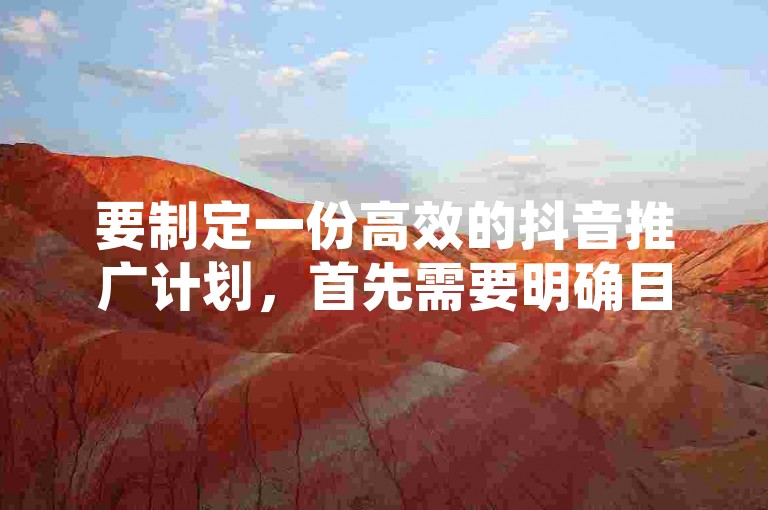 要制定一份高效的抖音推广计划，首先需要明确目标受众，然后根据受众的兴趣和行为习惯来策划内容，接着选择合适的推广工具和方法，最后不断监测数据并根据反馈调整策略。