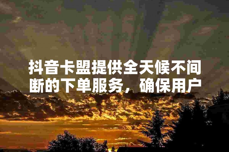 抖音卡盟提供全天候不间断的下单服务，确保用户随时都能享受便捷的购物体验。