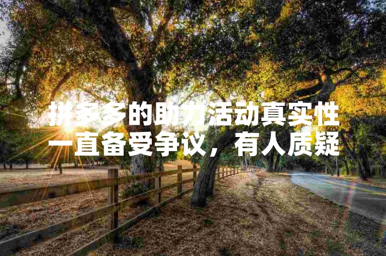 拼多多的助力活动真实性一直备受争议，有人质疑其背后可能存在虚假宣传或操纵结果的情况。