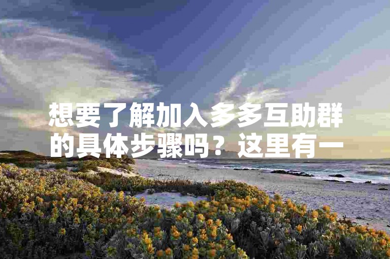 想要了解加入多多互助群的具体步骤吗？这里有一份详细的指南供您参考。