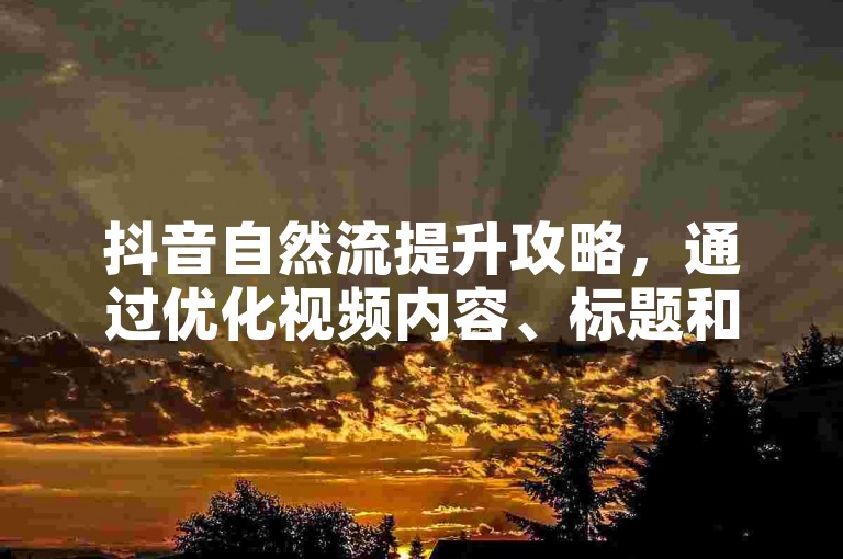 抖音自然流提升攻略，通过优化视频内容、标题和标签，以及积极与用户互动，可以有效提高视频的曝光率和播放量。