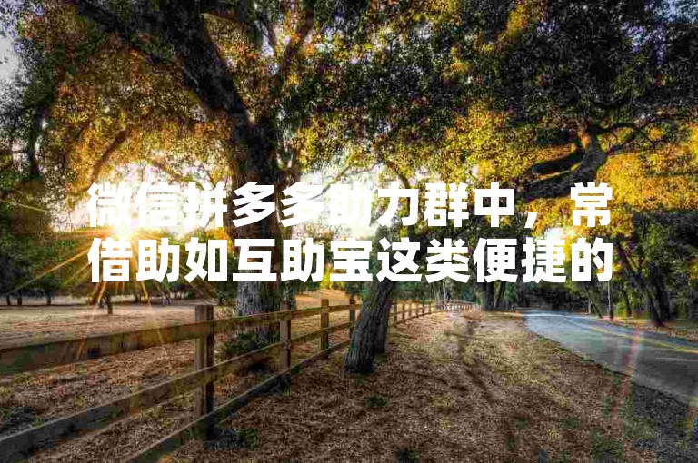 微信拼多多助力群中，常借助如互助宝这类便捷的软件工具来提升助力效率。