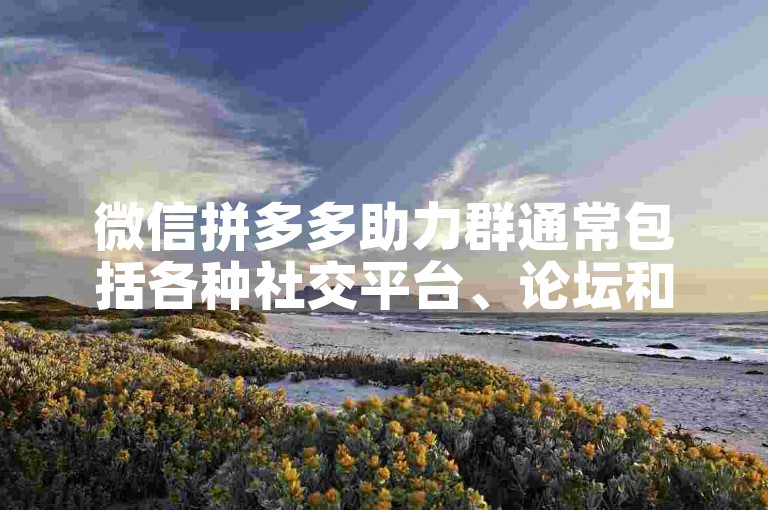 微信拼多多助力群通常包括各种社交平台、论坛和专门的互助社群。