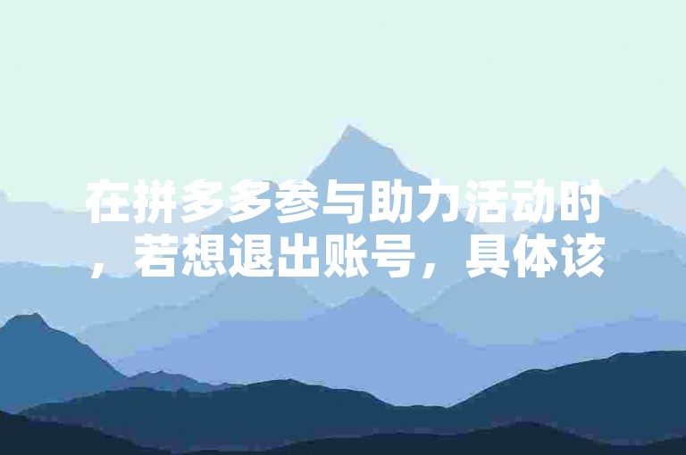 在拼多多参与助力活动时,若想退出账号,具体该如何操作呢?下面为你详细解析步骤。