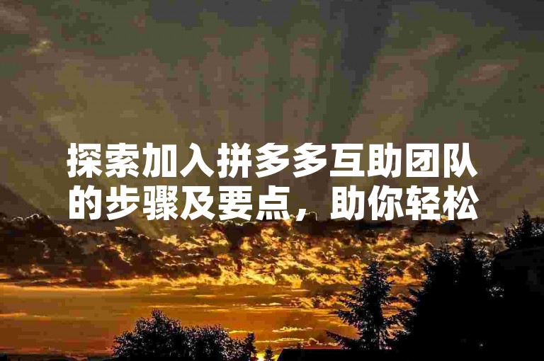 探索加入拼多多互助团队的步骤及要点，助你轻松参与并享受团购乐趣。