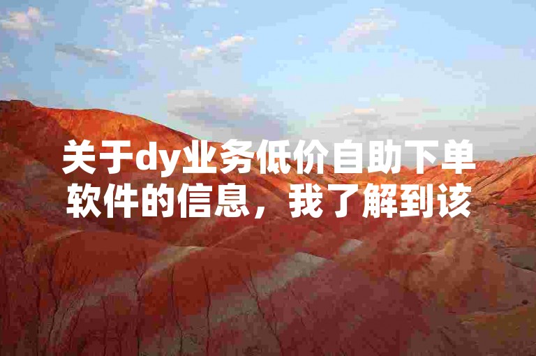 关于dy业务低价自助下单软件的信息，我了解到该软件提供了便捷的在线服务，用户可以通过它快速完成订单提交和支付流程。