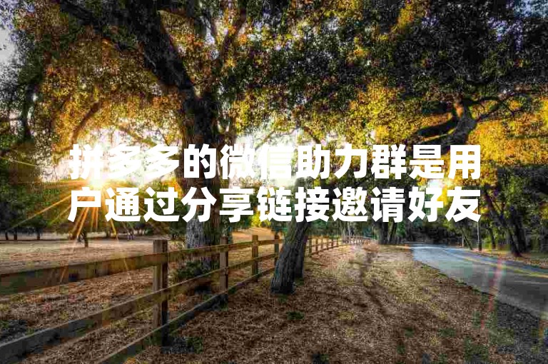 拼多多的微信助力群是用户通过分享链接邀请好友帮忙砍价，以获取更优惠价格的一种社交电商模式。