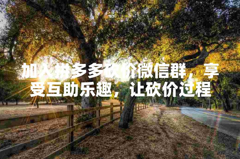 加入拼多多砍价微信群，享受互助乐趣，让砍价过程变得更加轻松愉快。