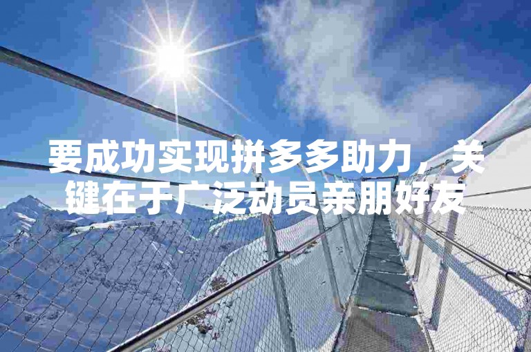 要成功实现拼多多助力，关键在于广泛动员亲朋好友参与，并巧妙利用社交平台的传播力。