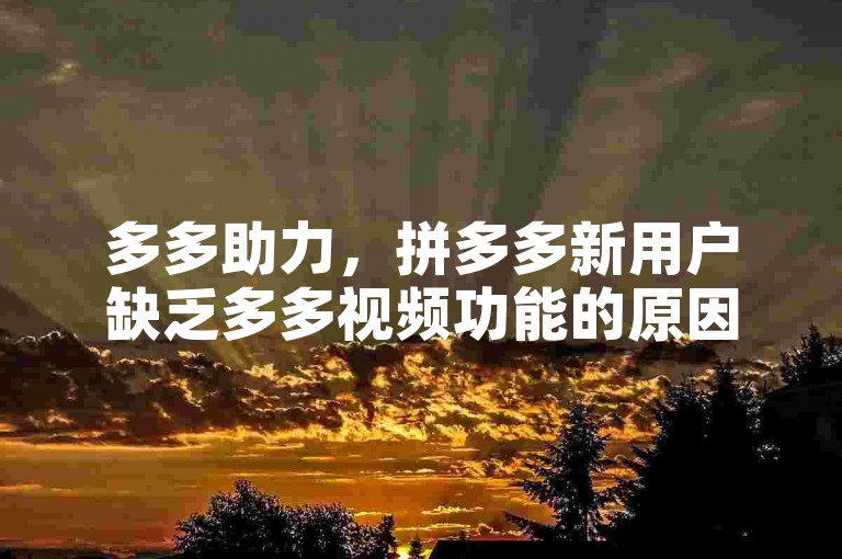 多多助力，拼多多新用户缺乏多多视频功能的原因可能是平台为了优化用户体验，逐步向新用户开放该功能。